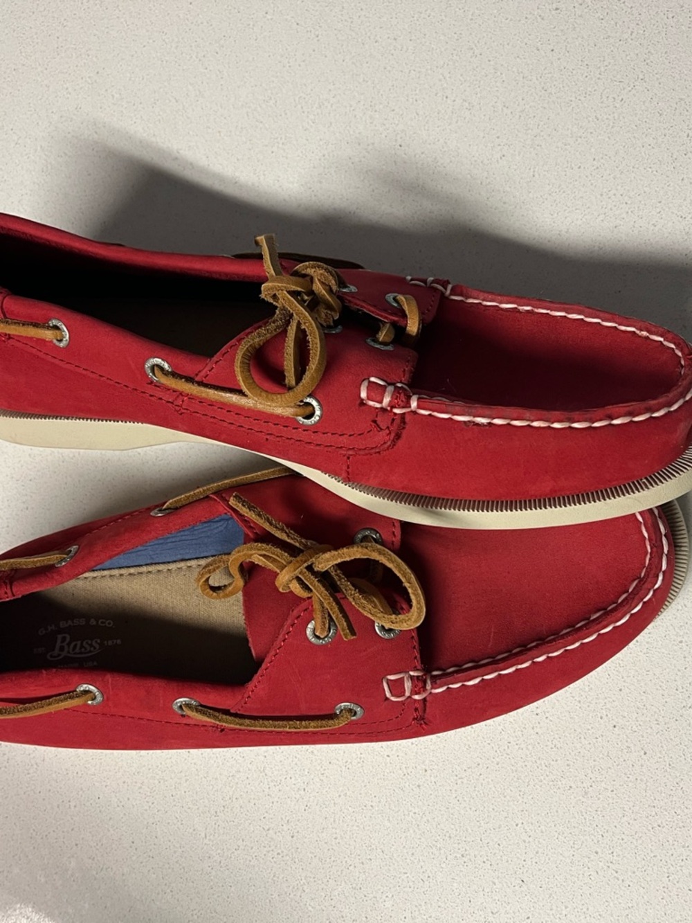Bass Red Women’s Boat Shoes with Tan Laces - Picture 2 of 5